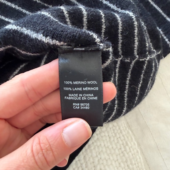 Rebecca Taylor Merino Wool Black and White Striped Turtleneck Sweater - Picture 4 of 6